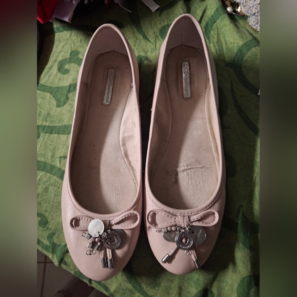 BCBGeneration Light Cream/tan Ballet Flats with Charm Details Have A Pinkish Hue